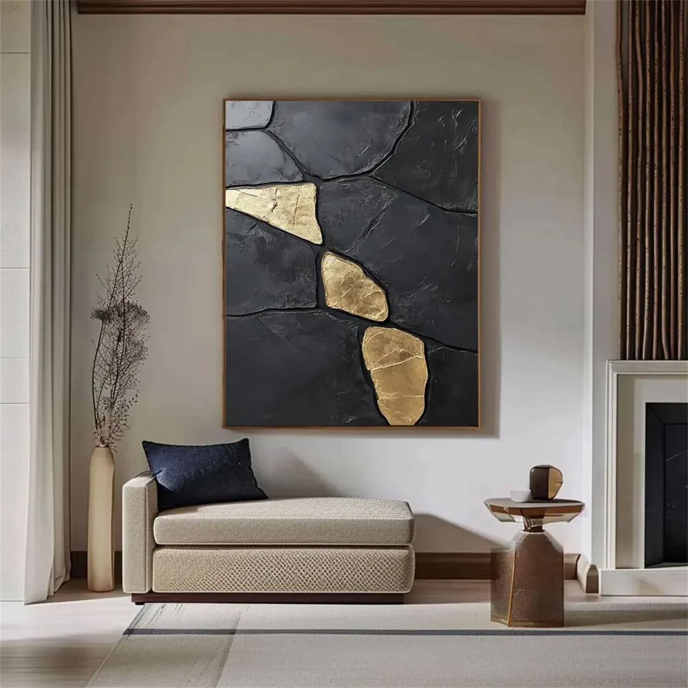 Black Minimalist Textured Canvas Art #WZ093