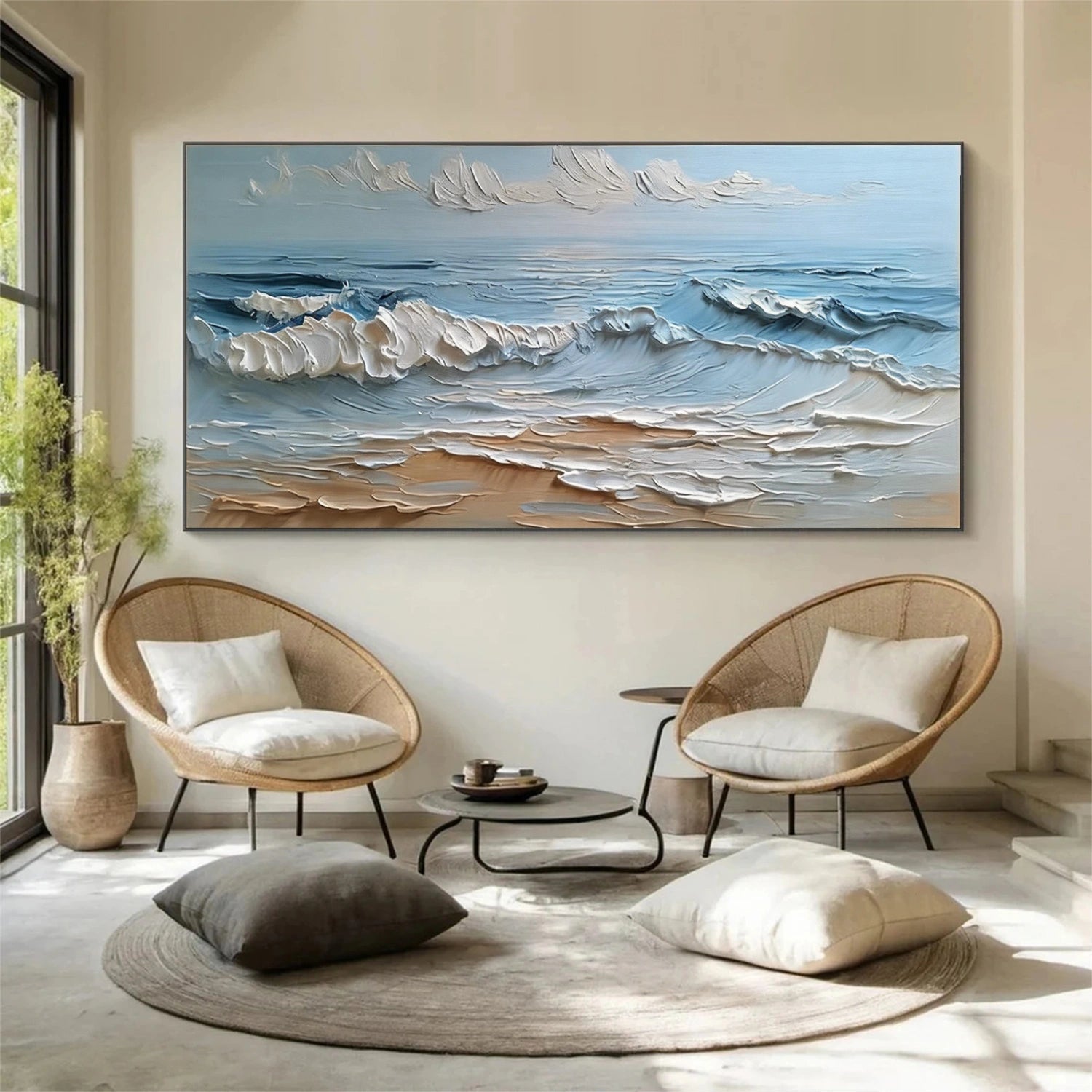 Abstract Ocean And Sky Textured Canvas Art #OC183