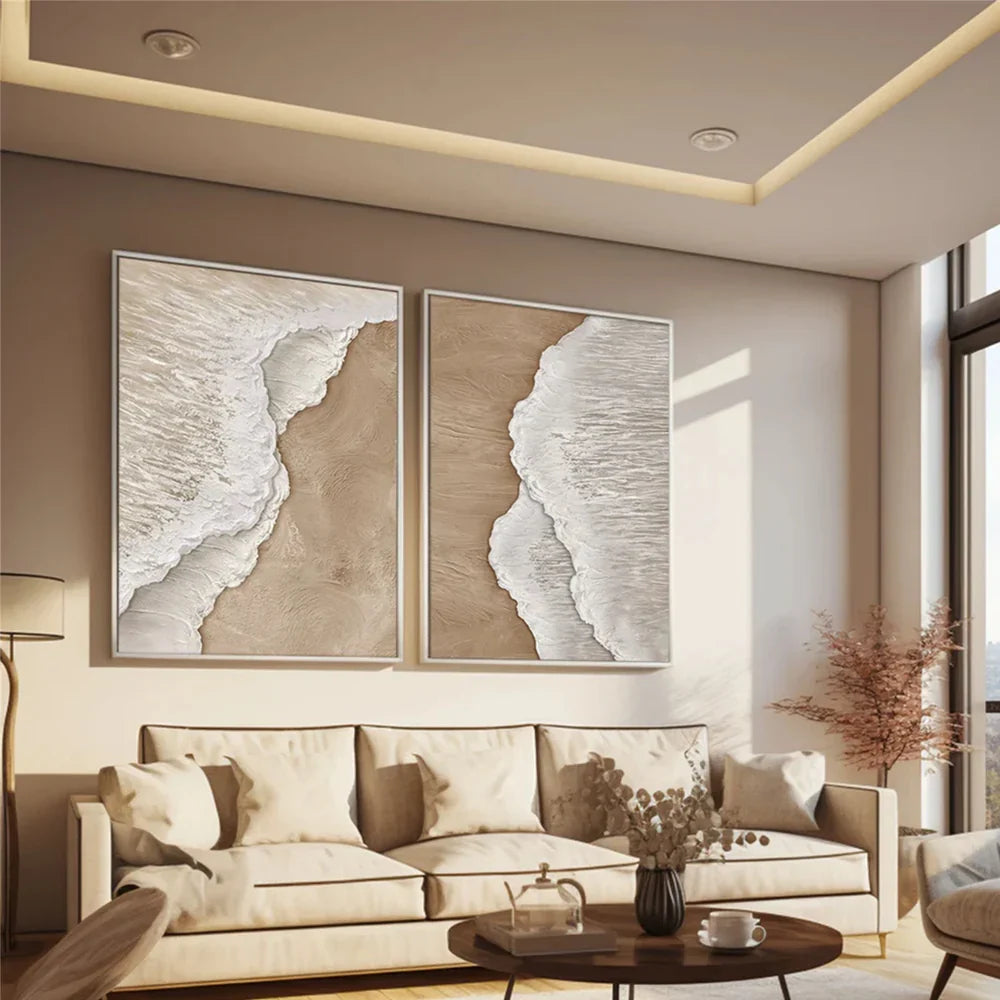 Minimalist Ocean And Sky Textured Canvas Art Set of 2 #OC004