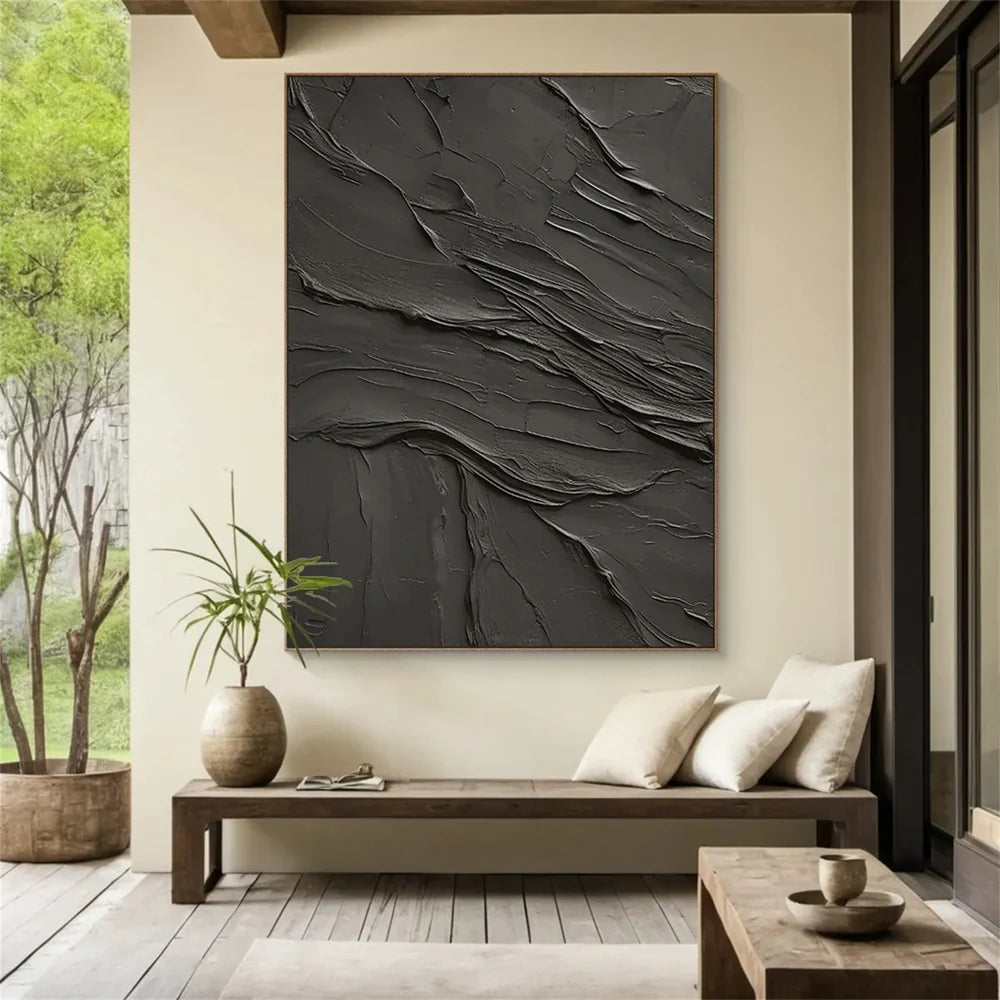 Black Minimalist Textured Canvas Art #WZ090