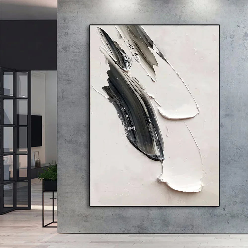 Black and White Minimalist Textured Canvas Art #WZ008