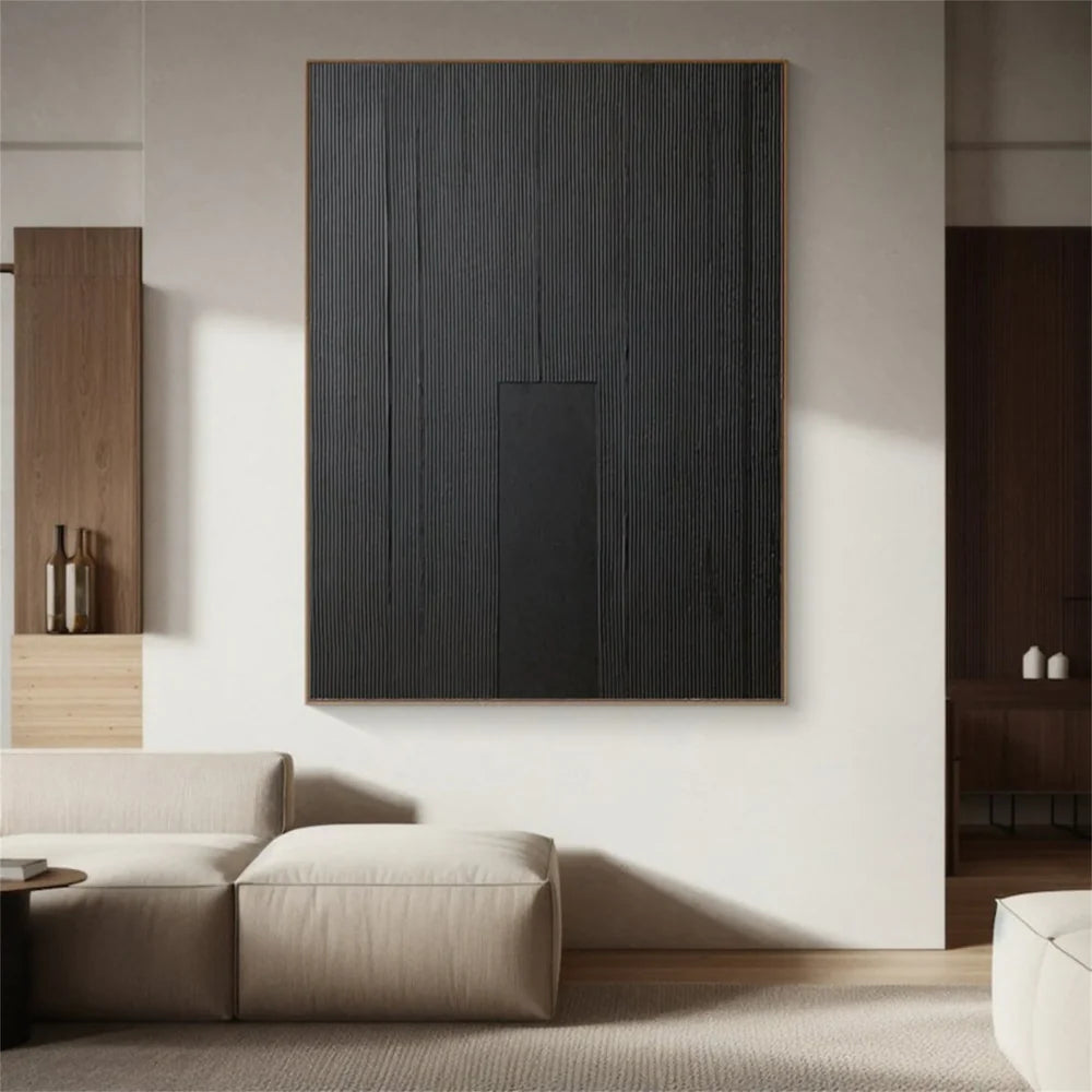 Black Minimalist Textured Canvas Art #WZ081