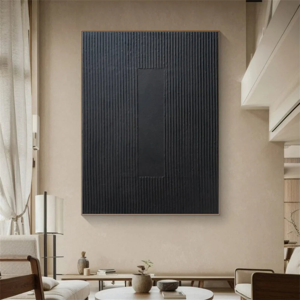 Black Minimalist Textured Canvas Art #WZ080