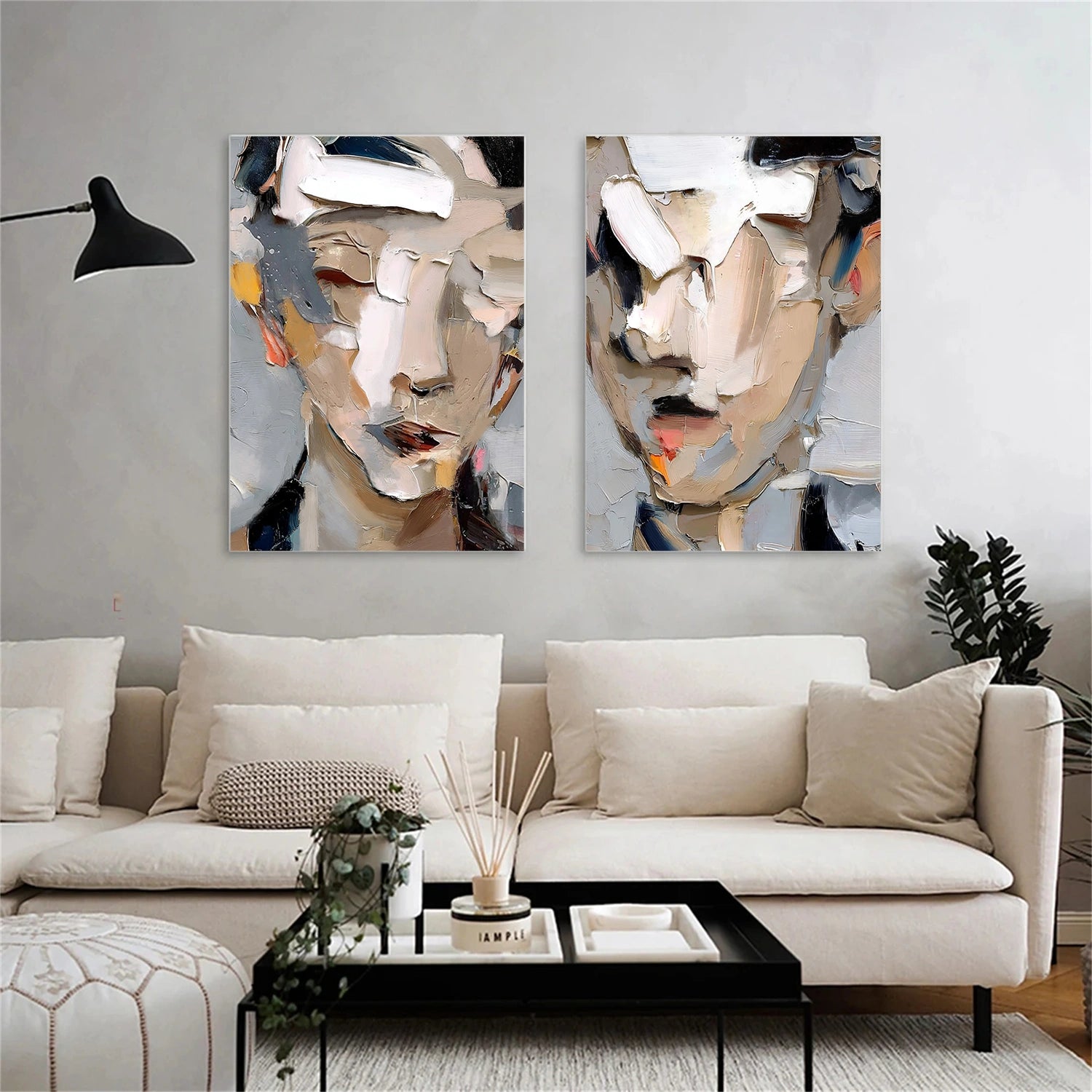 Abstract Portrait Textured  Wall Art Set of 2#LA075