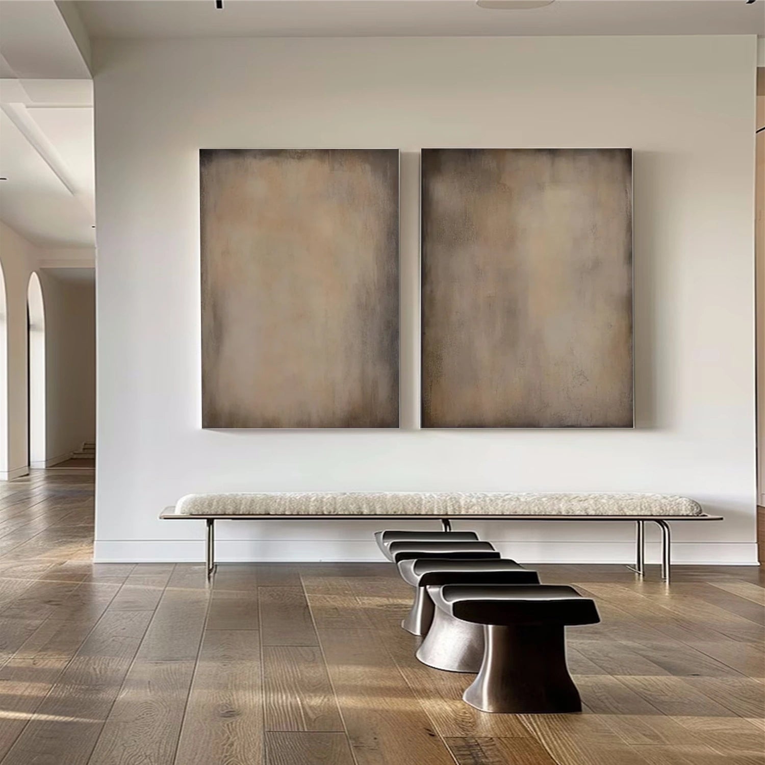 Beige and Brown Abstract Wall Art Set of 2 #VA111