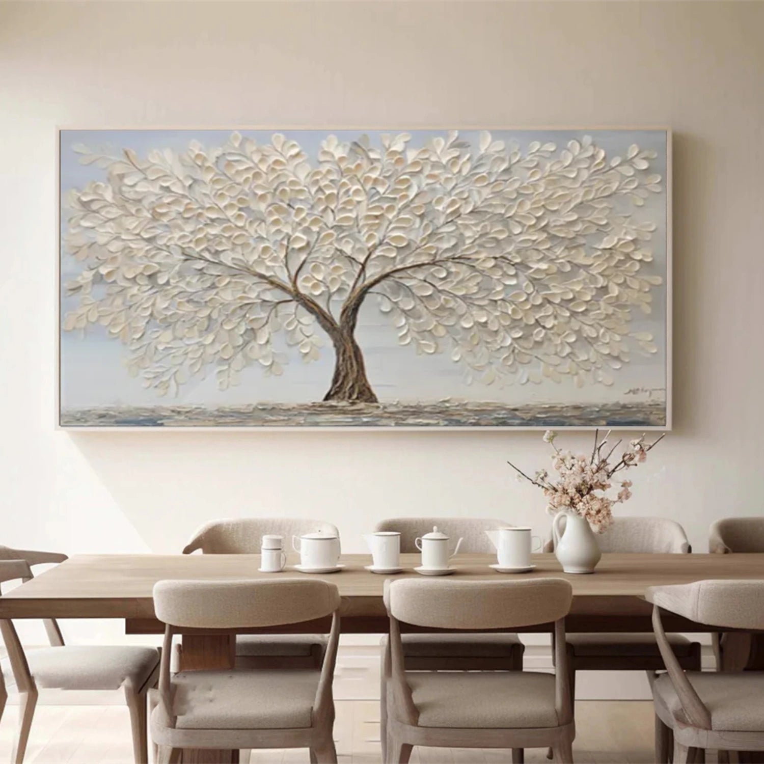 Minimalist Flower And Tree Textured Canvas Art #MF079