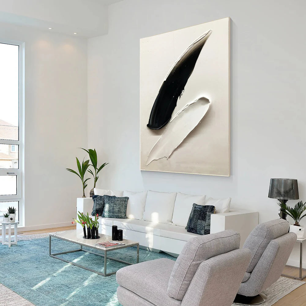 Black and White Minimalist Textured Canvas Art #WZ056