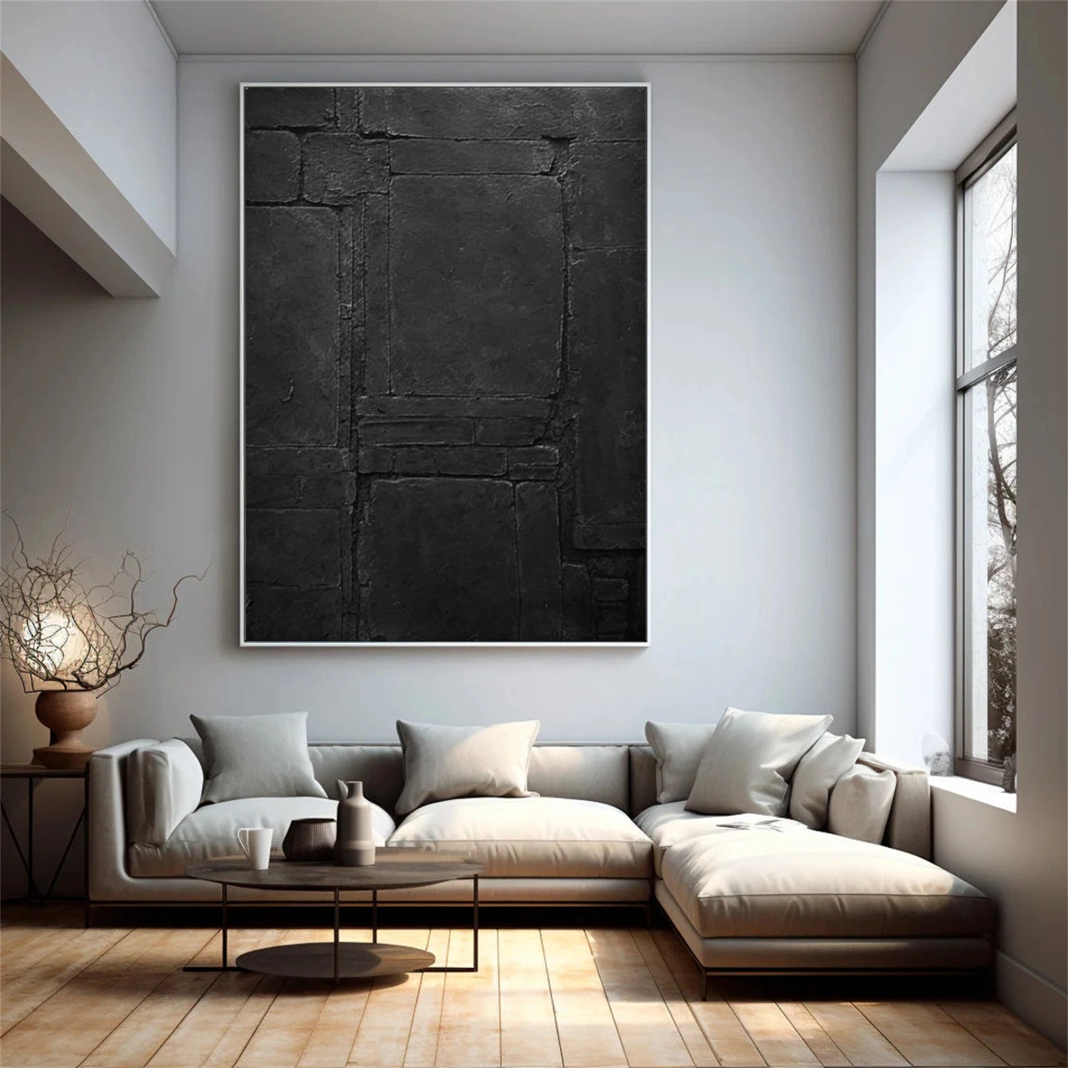 Black Minimalist Textured Canvas Art #WZ100