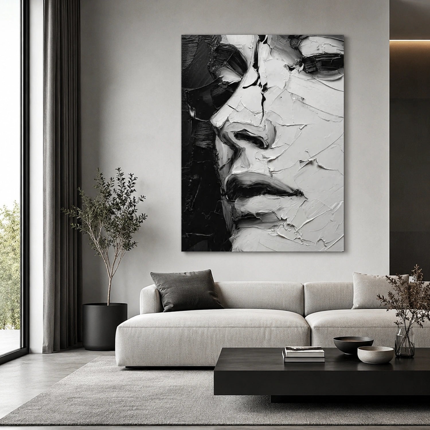Black and White Abstract Portrait Textured Wall Art #LA083
