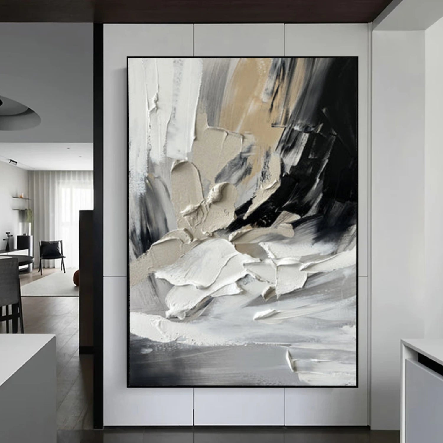 Black and White Minimalist Textured Canvas Art #WZ112