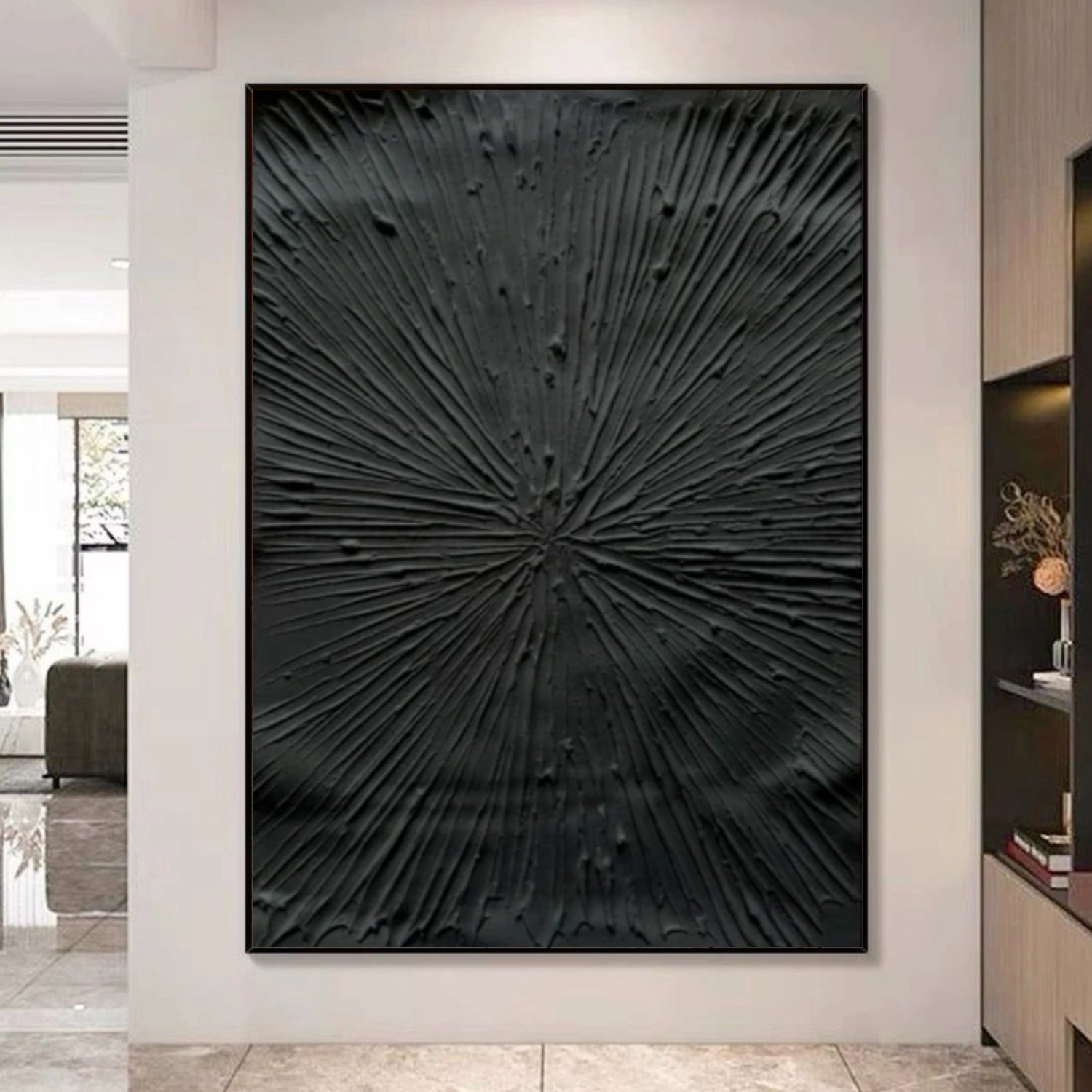 Black Minimalist Textured Canvas Art #WZ113