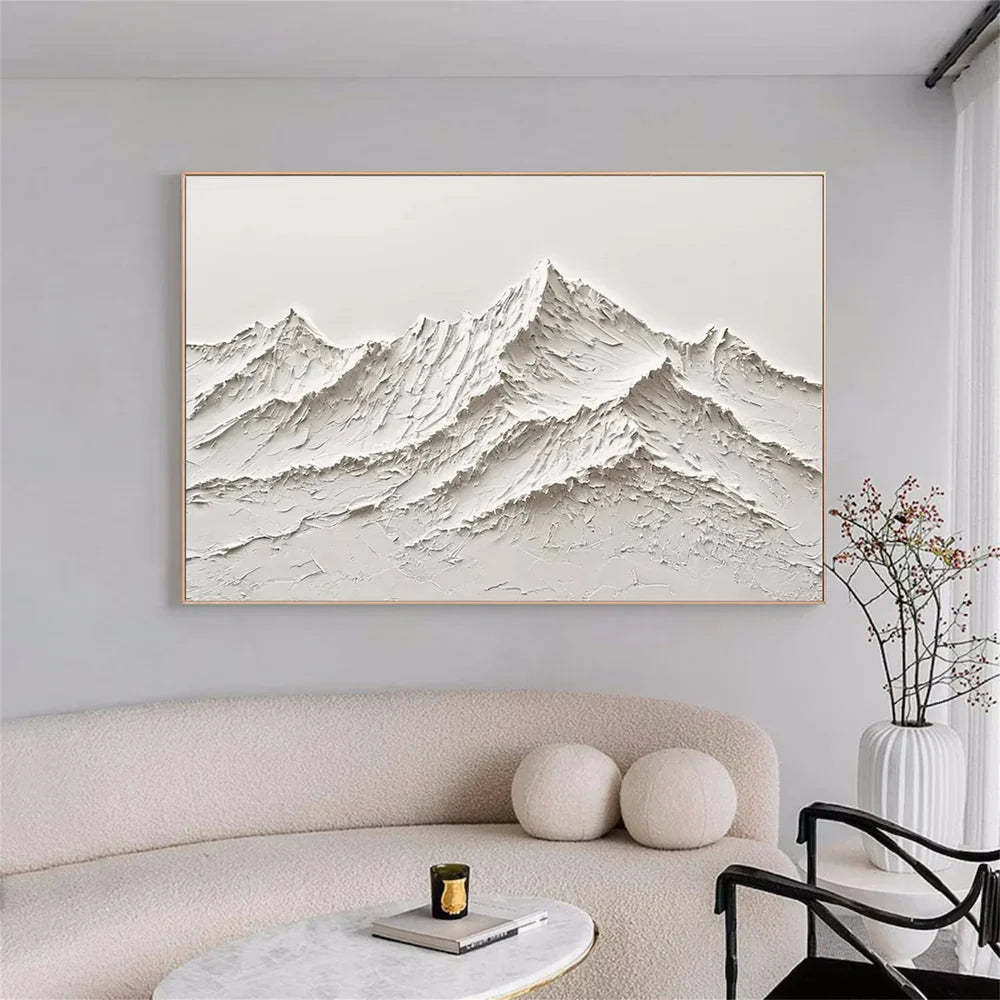 White Minimalist Mountain Textured Canvas Art #BT009