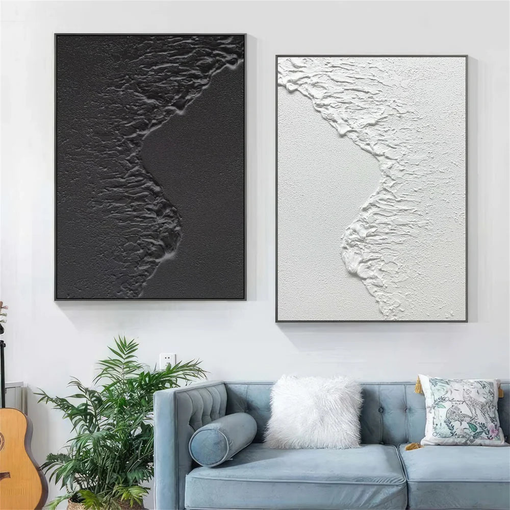 Black and White Minimalist Textured Canvas Art Set of 2 #WZ063