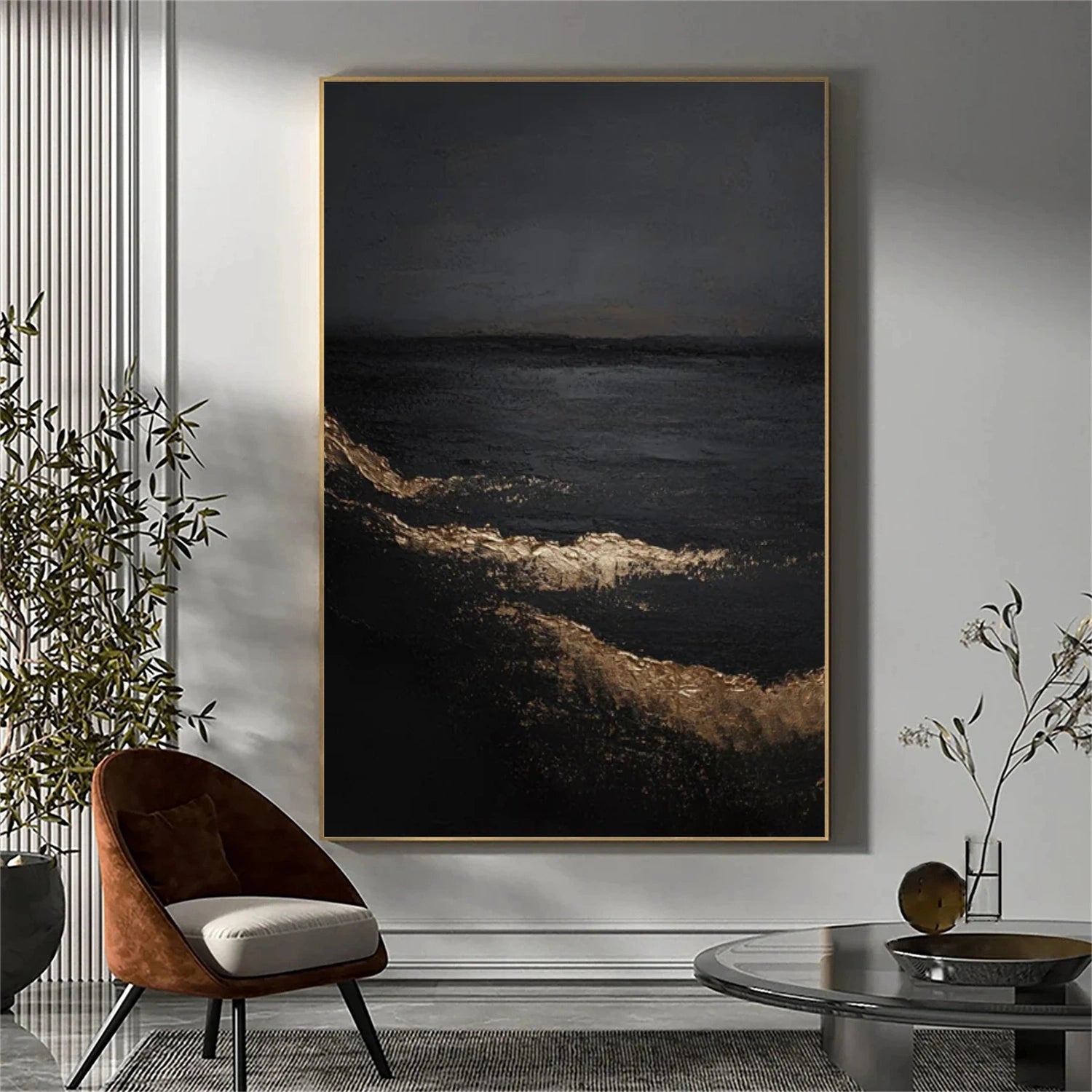 Black Minimalist Textured Canvas Art #WZ114