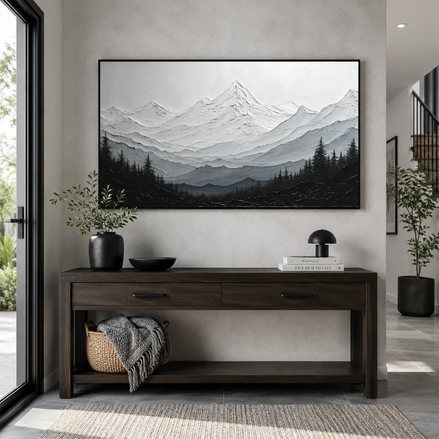 Black and White Abstract Mountain Textured Canvas Art #BT106