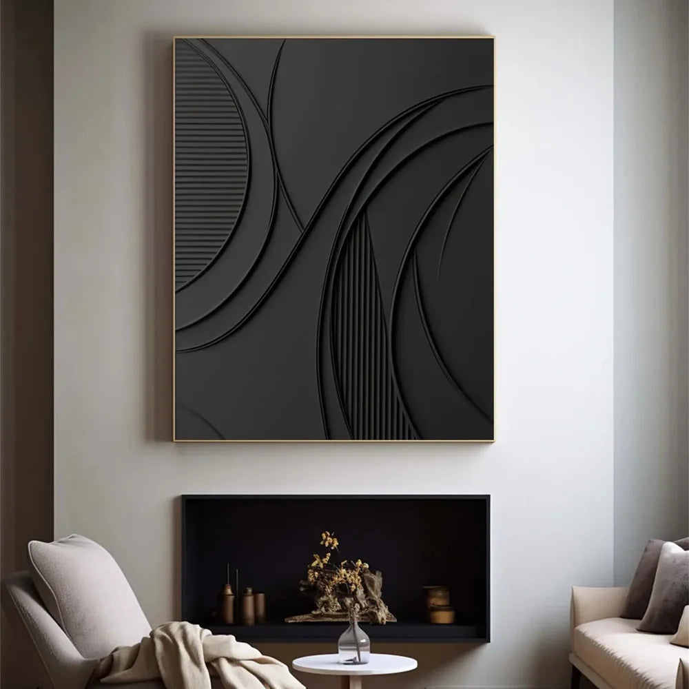 Black Minimalist Textured Canvas Art #WZ067