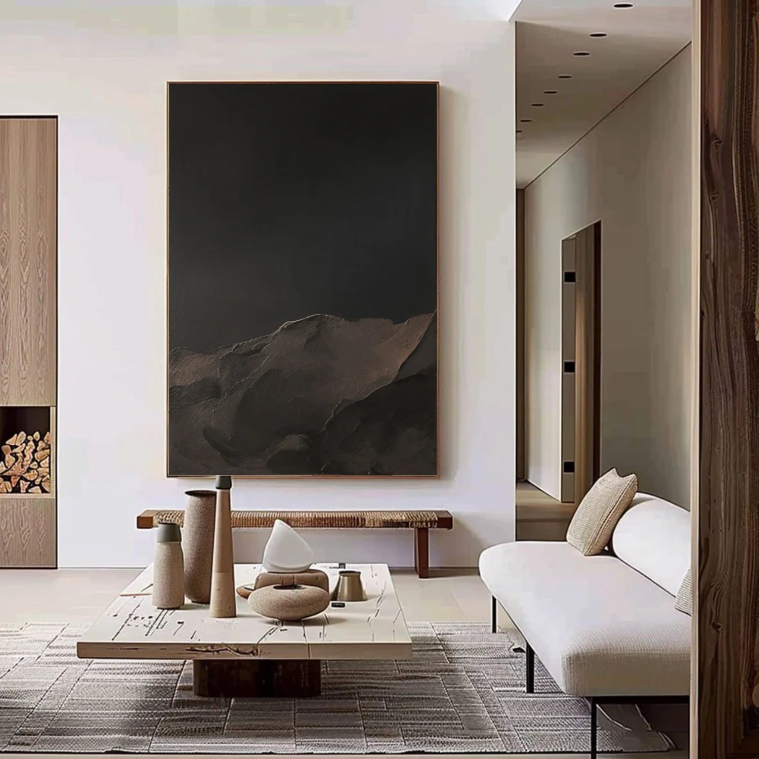 Black Minimalist Textured Canvas Art #WZ117