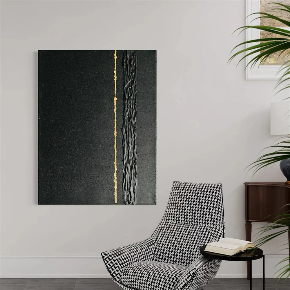 Black Minimalist Textured Canvas Art #WZ068