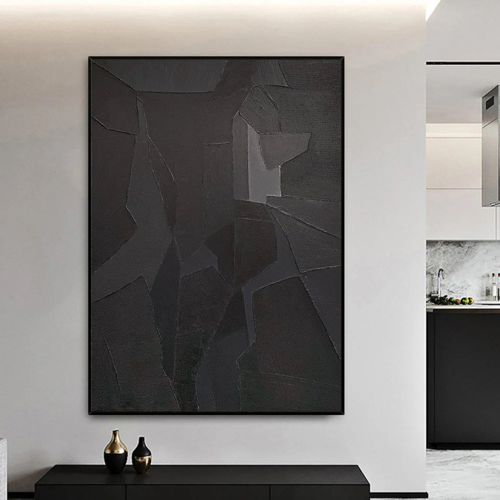 Black Minimalist Textured Canvas Art #WZ032