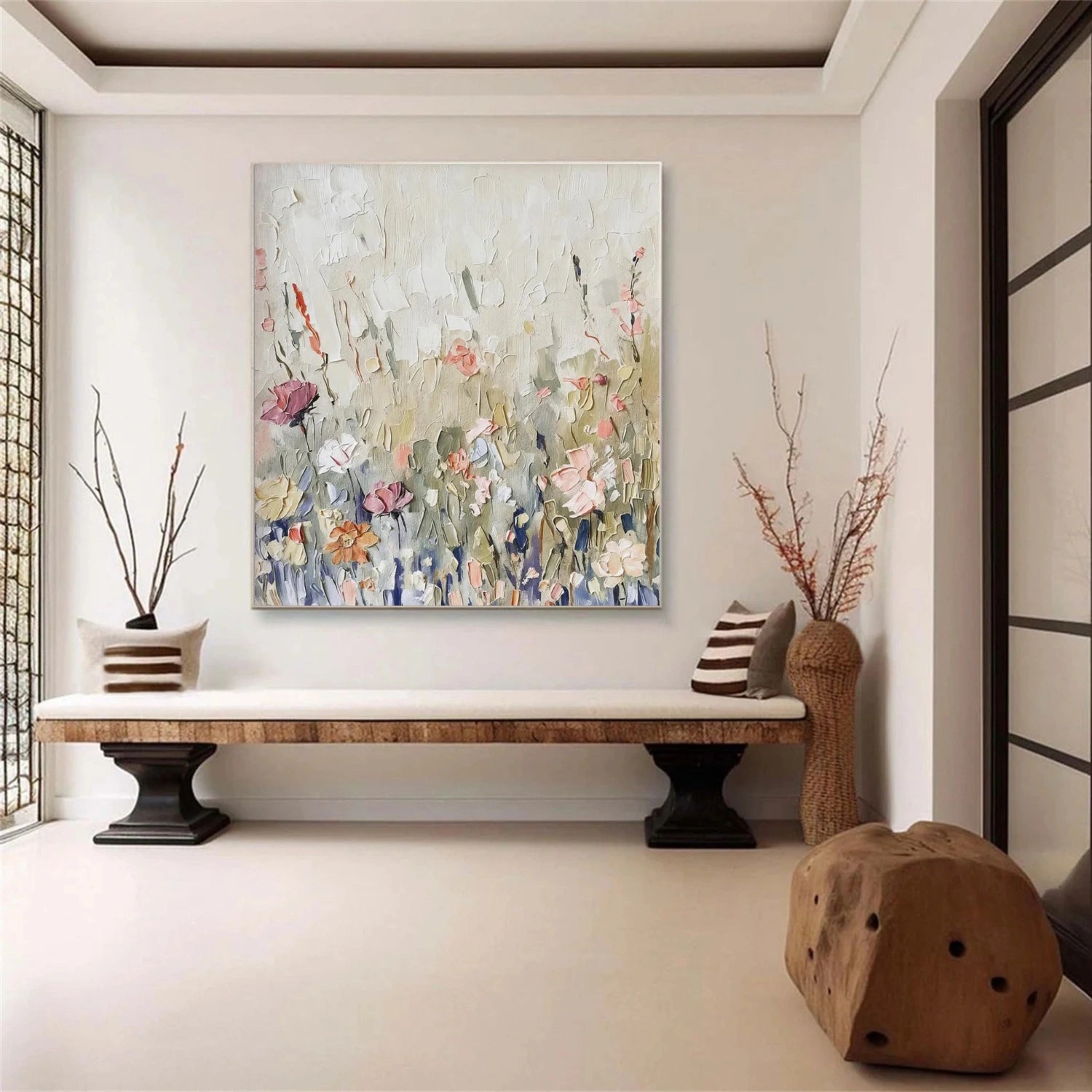 Colorful Abstract Flower And Tree Textured Canvas Art #MF103