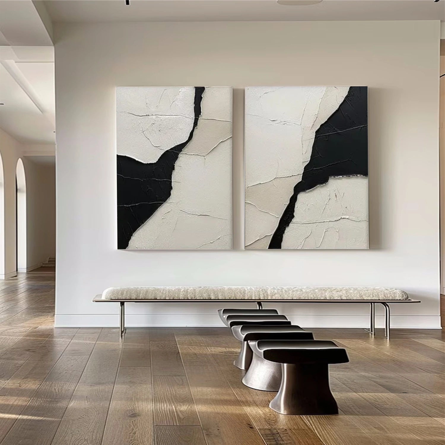 Black and White Minimalist Textured Canvas Art Set of 2 #WZ097