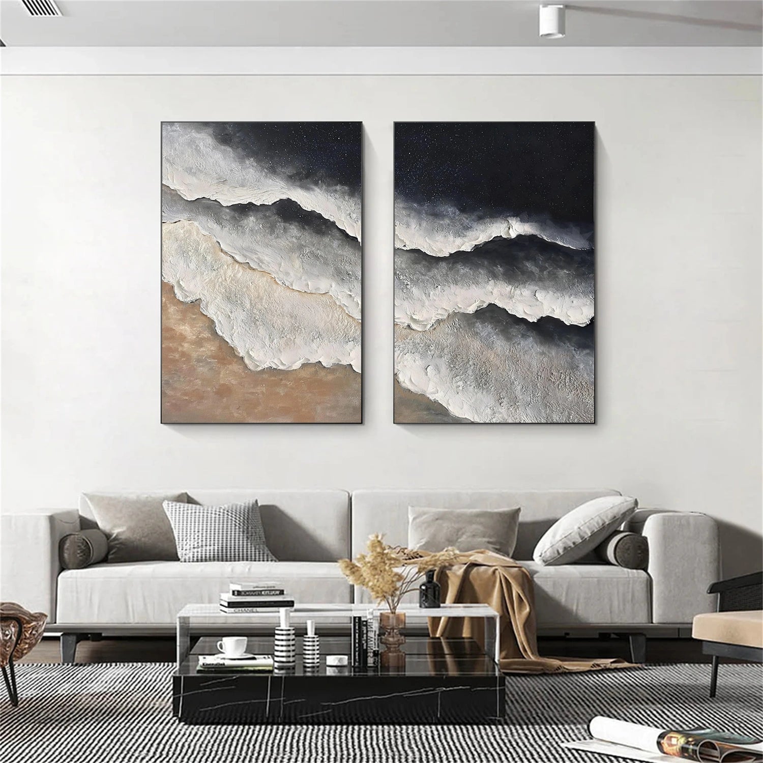 Minimalist Ocean And Sky Textured Canvas Art Set of 2 #OC163