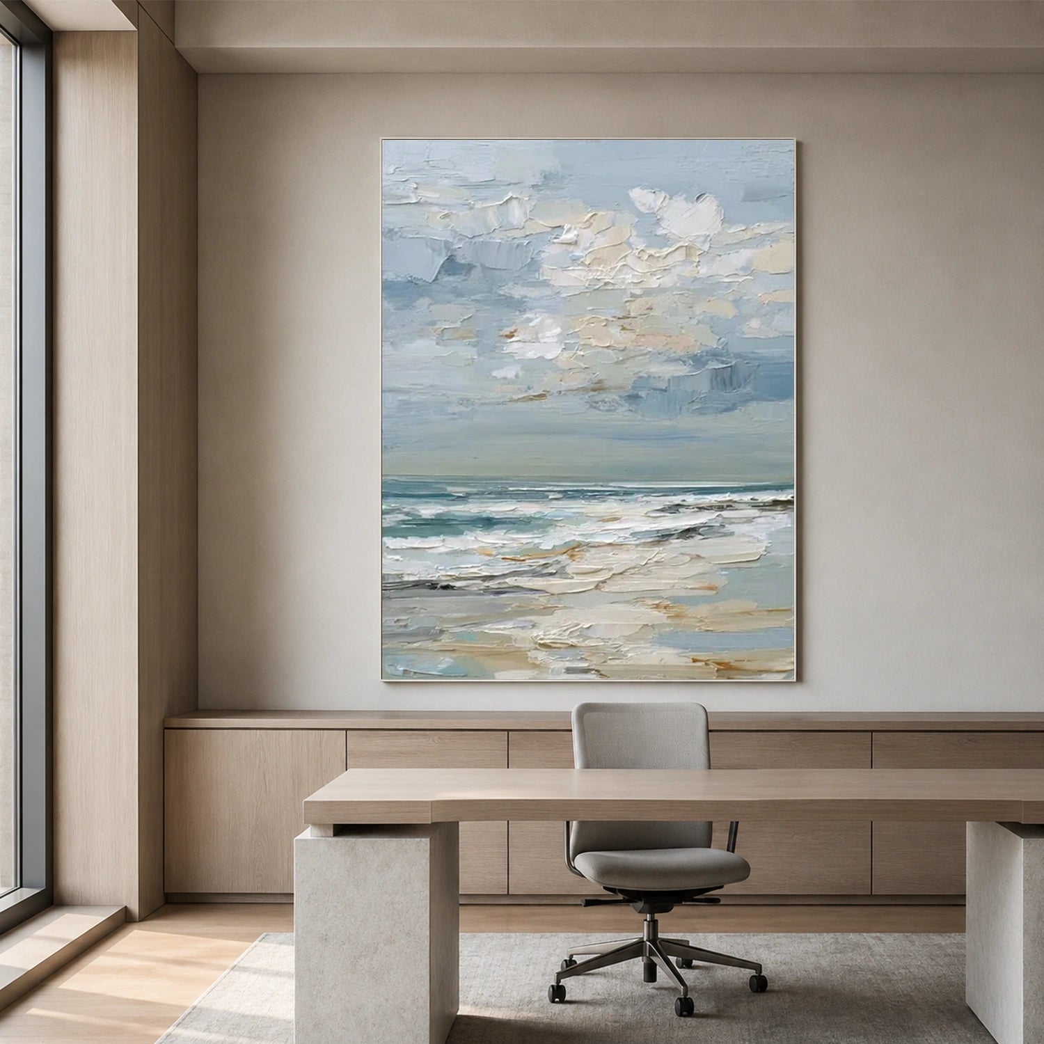 Abstract Ocean And Sky Textured Canvas Art #OC225