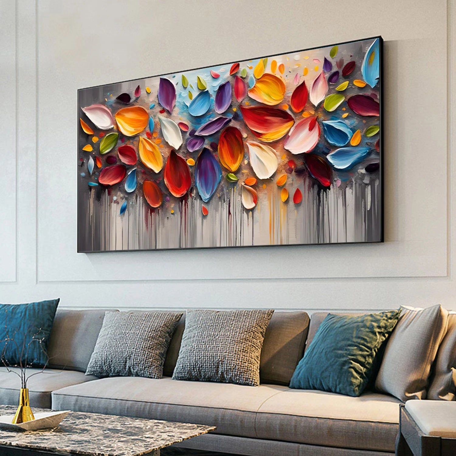 Colorful Abstract Flower And Tree Textured Canvas Art #MF135