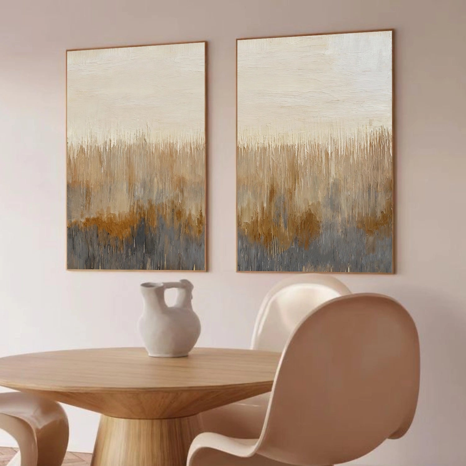 Beige and Brown Abstract Wall Art Set of 2 #VA202