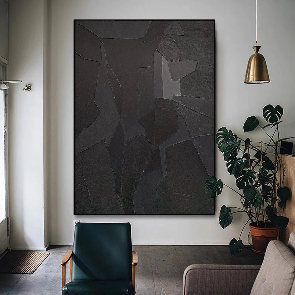 Black Minimalist Textured Canvas Art #WZ032