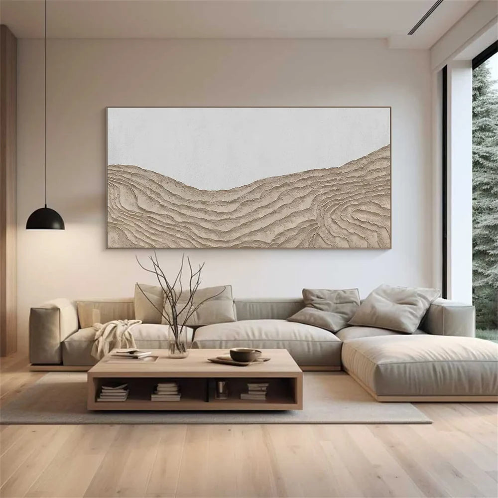 White & Brown Abstract Mountain Textured Canvas Art #BT031