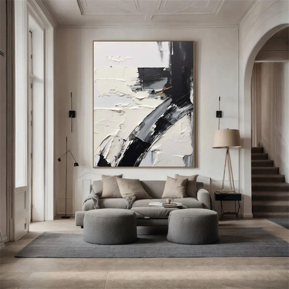 Black and White Minimalist Textured Canvas Art #WZ013
