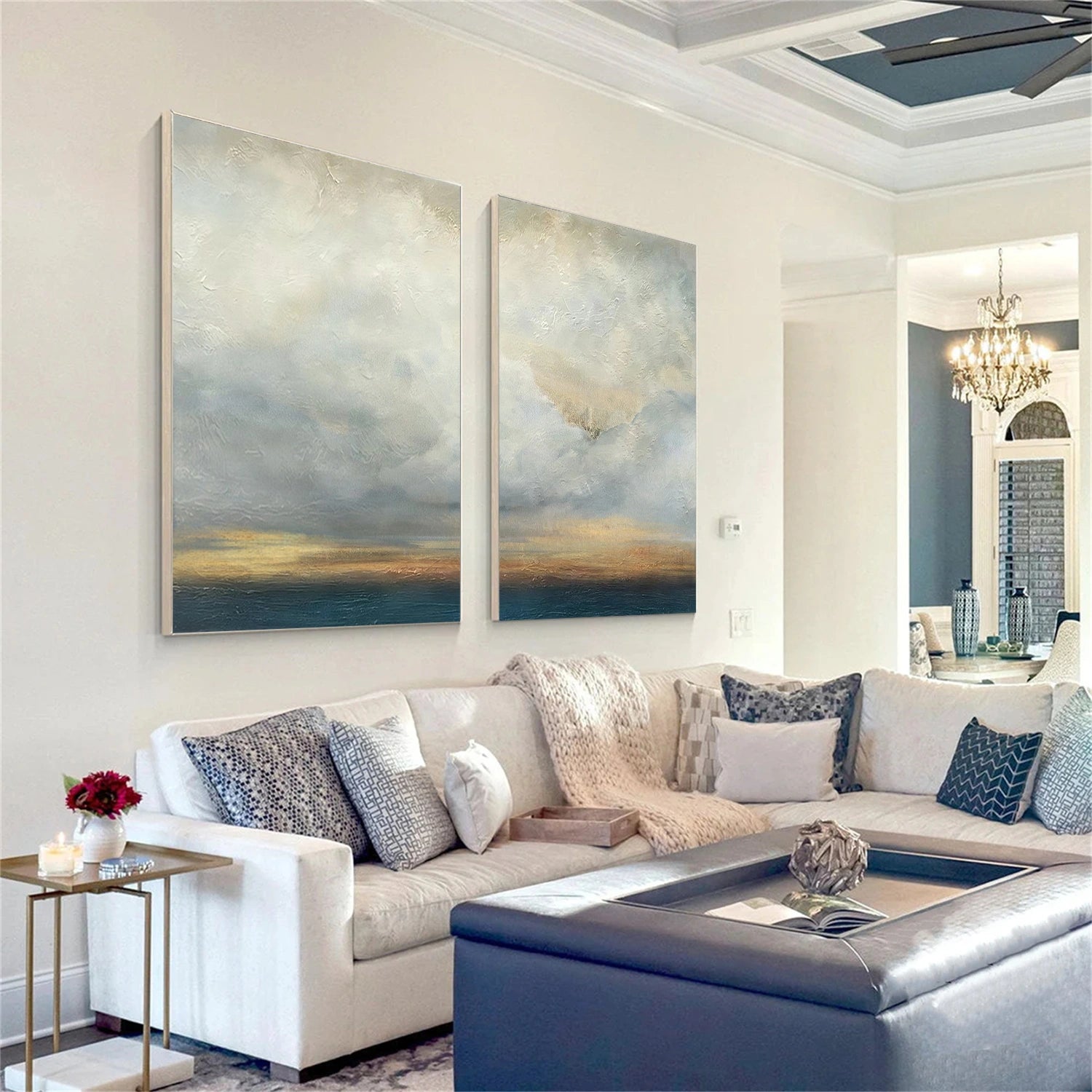 Blue and Gold Abstract Wall Art Set of 2 #VA215