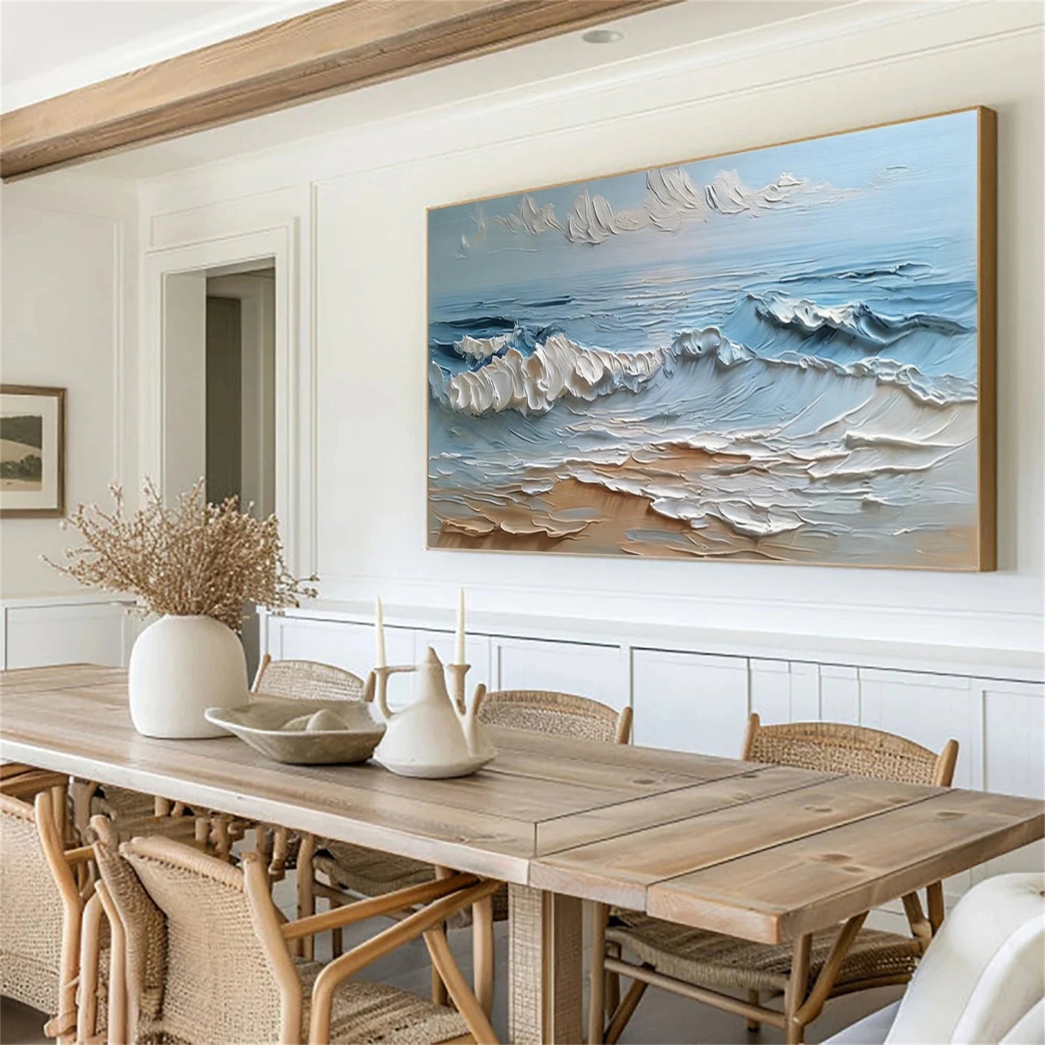 Abstract Ocean And Sky Textured Canvas Art #OC183