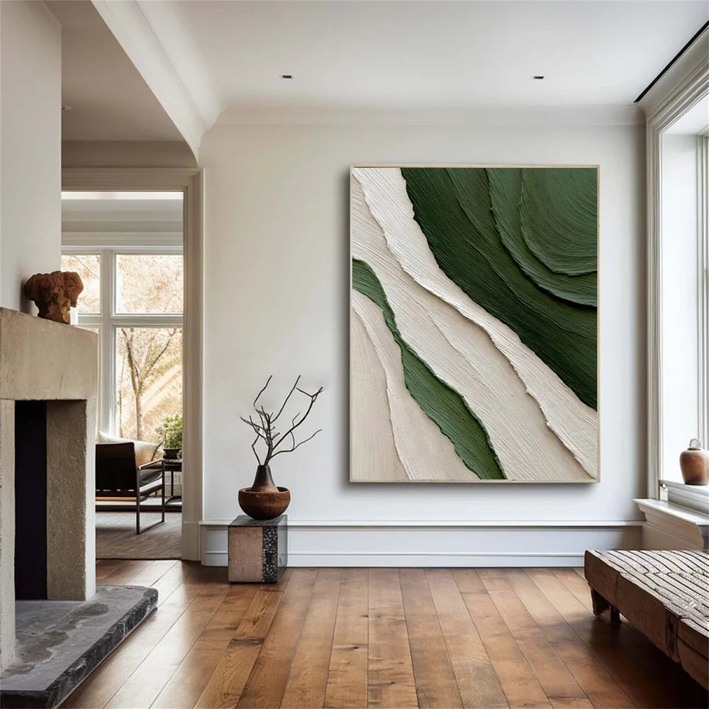 Green and White Minimalist Textured Wall Art #WM035
