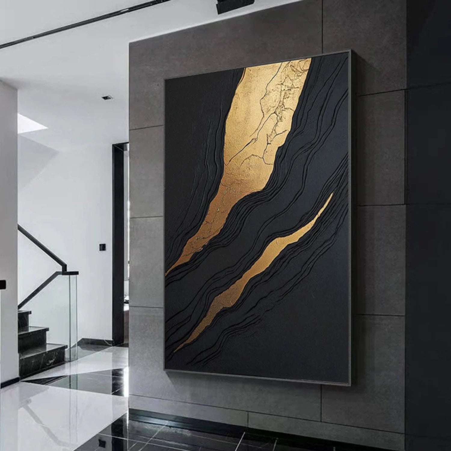 Black Minimalist Textured Canvas Art #WZ102