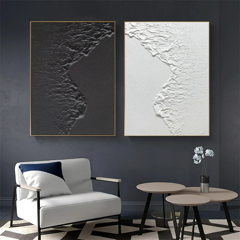 Black and White Minimalist Textured Canvas Art Set of 2 #WZ063