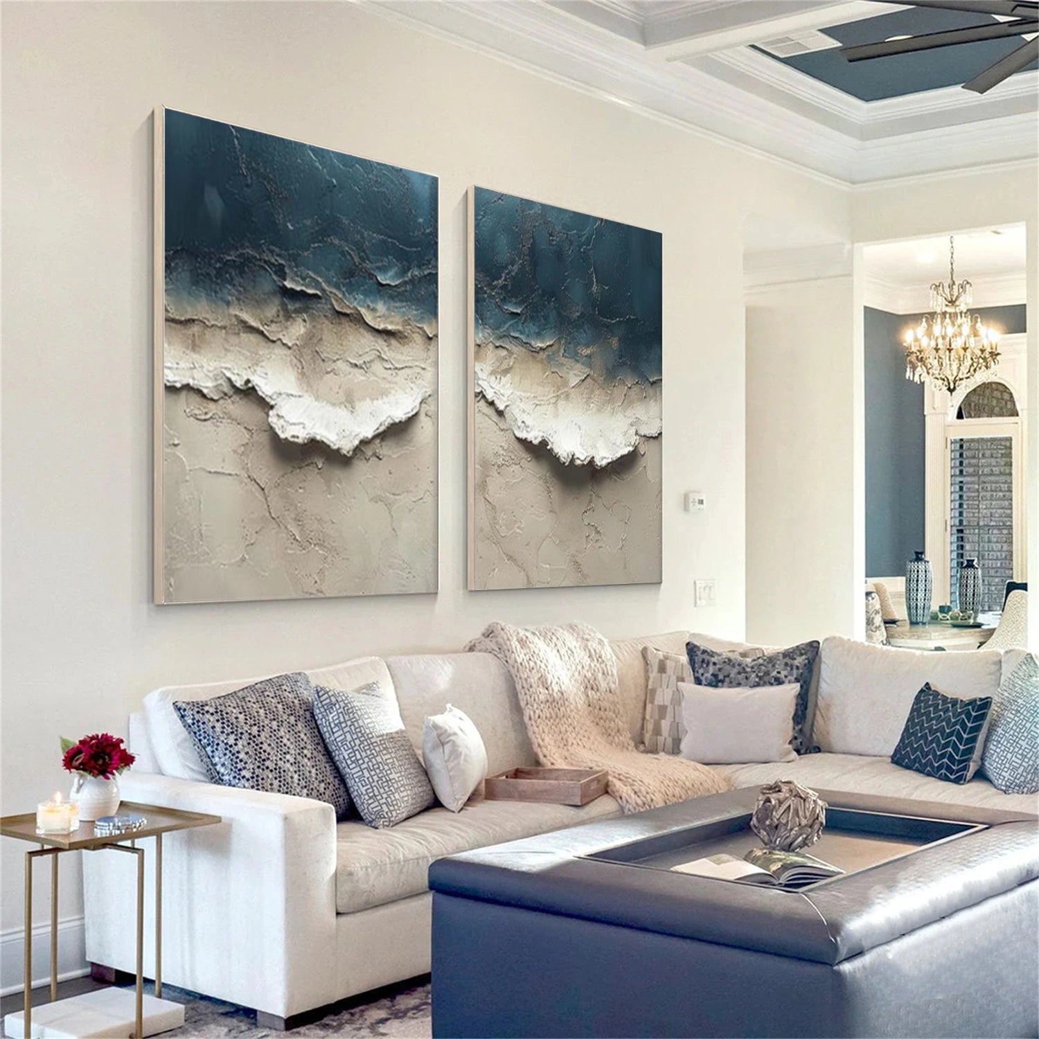 Minimalist Ocean And Sky Textured Canvas Art Set of 2 #OC150