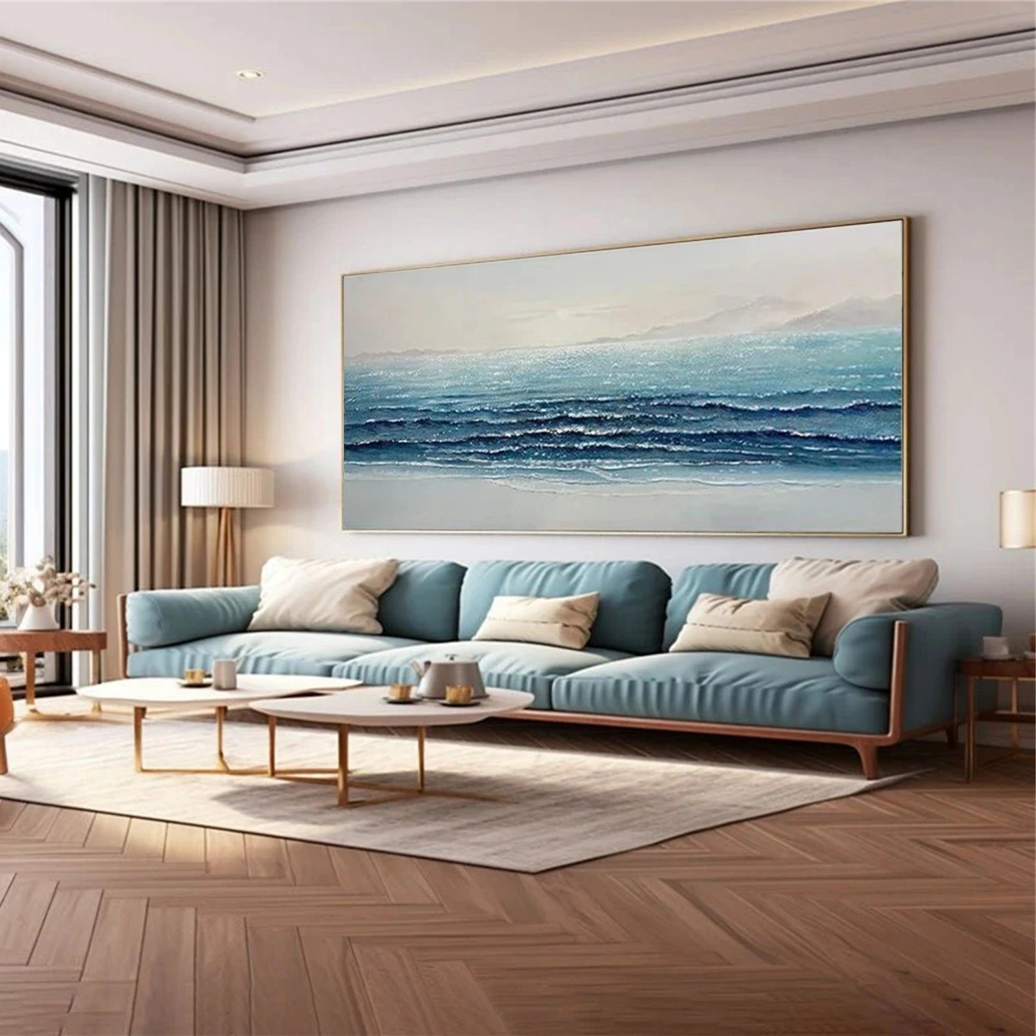 Abstract Ocean And Sky Textured Canvas Art #OC125