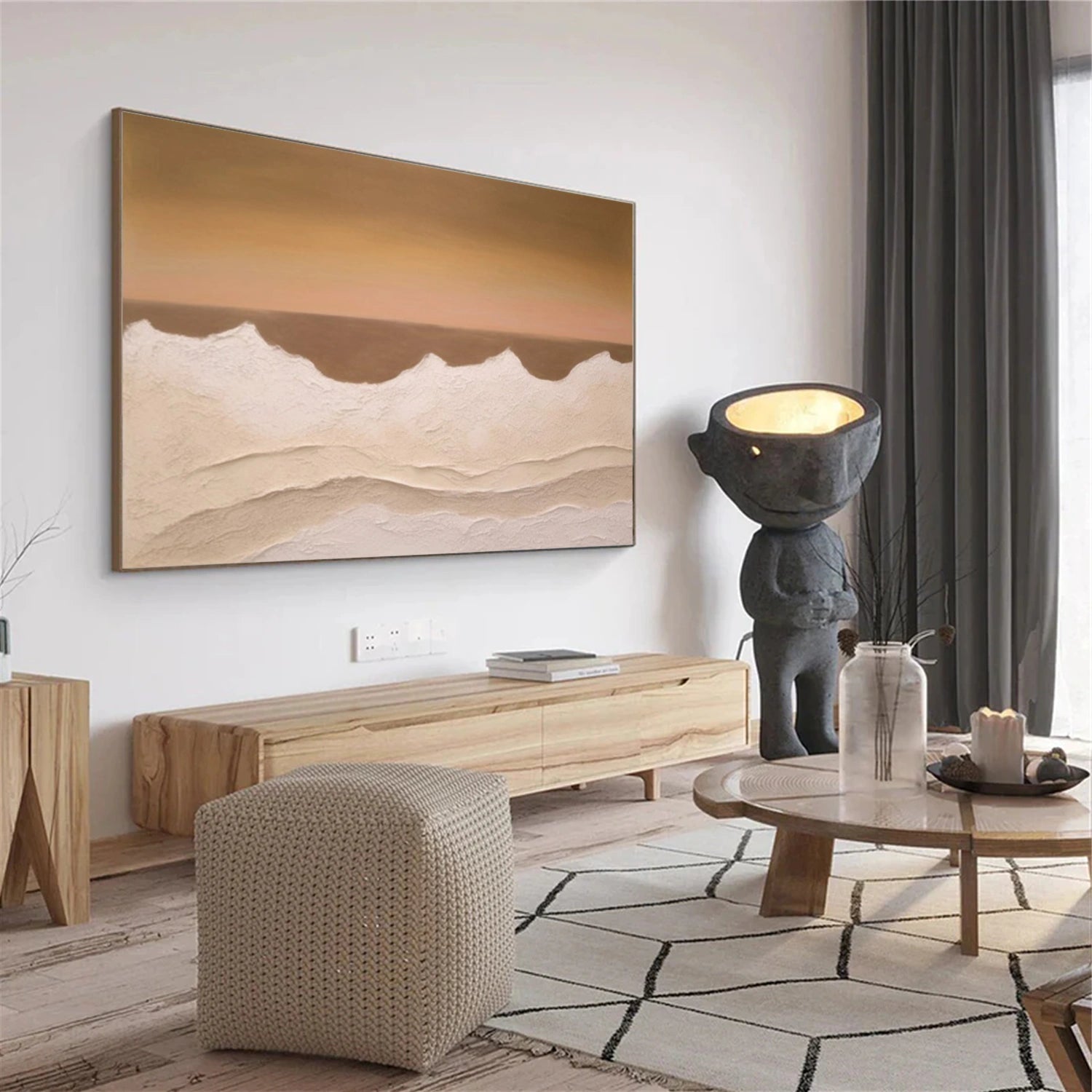 Minimalist Ocean And Sky Textured Canvas Art #OC180