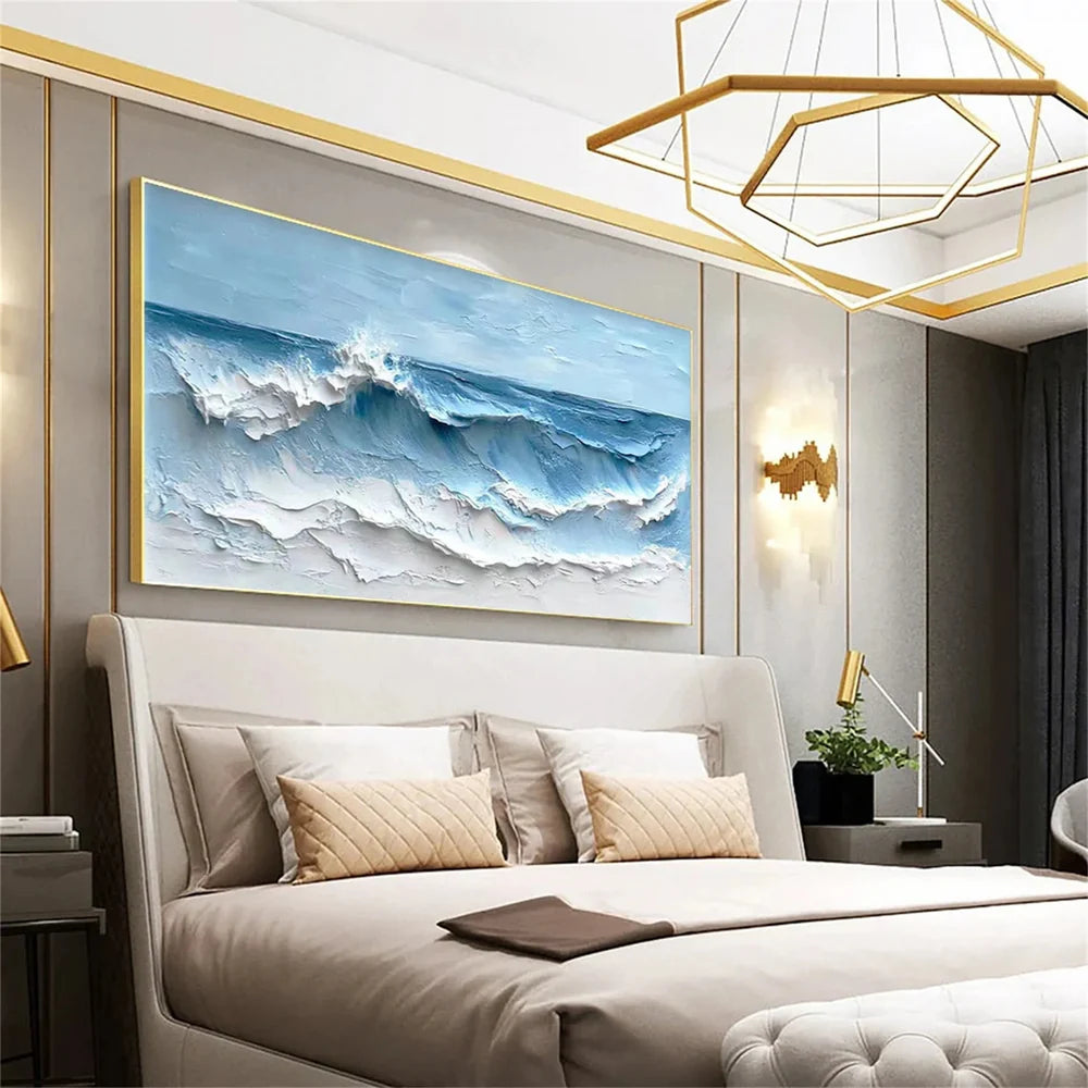 Blue & White Minimalist Ocean And Sky Textured Canvas Art # OC018