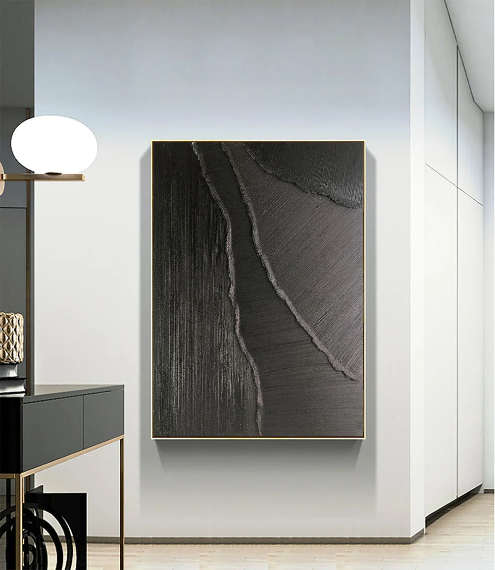 Black Minimalist Textured Canvas Art #WZ046