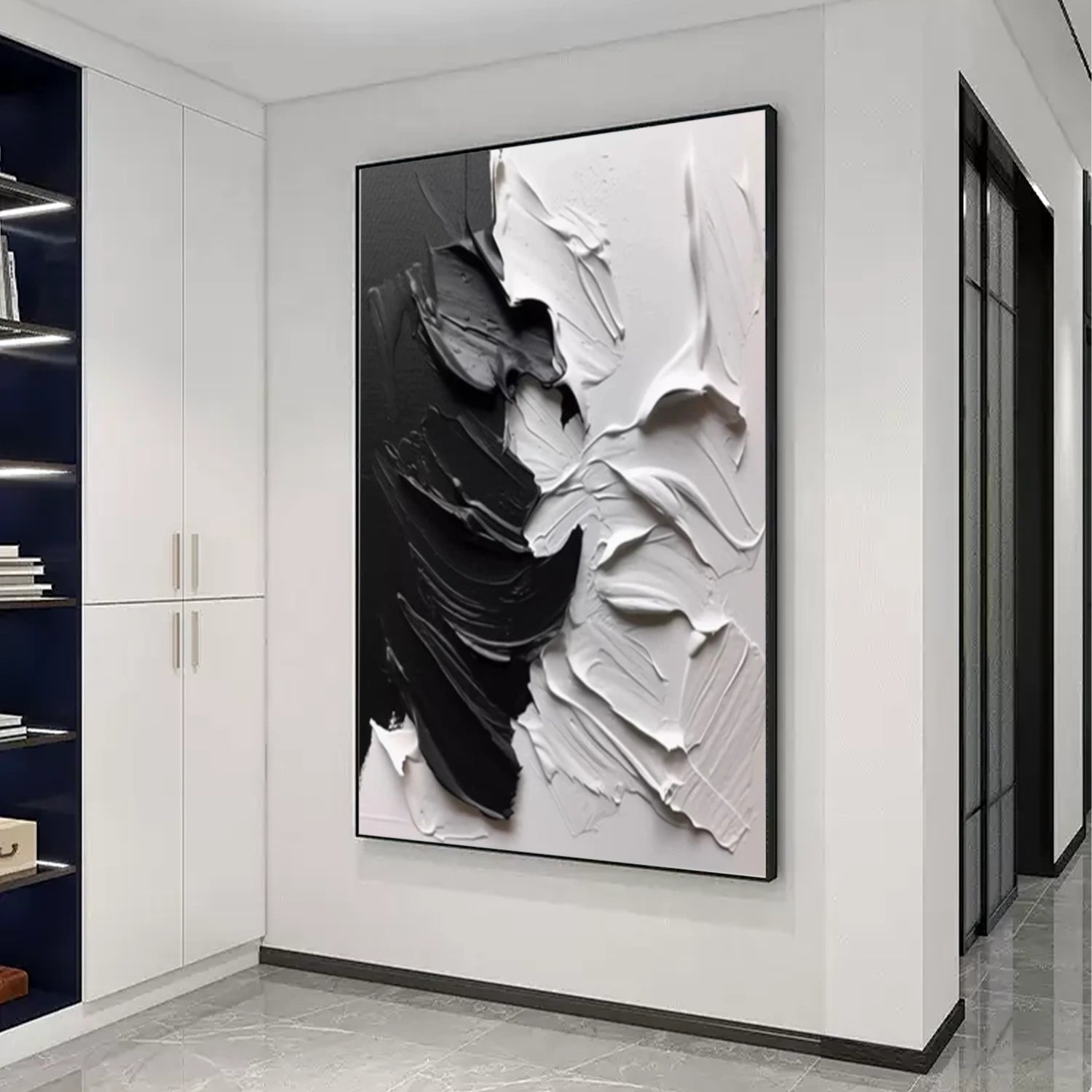 Black and White Minimalist Textured Canvas Art #WZ111