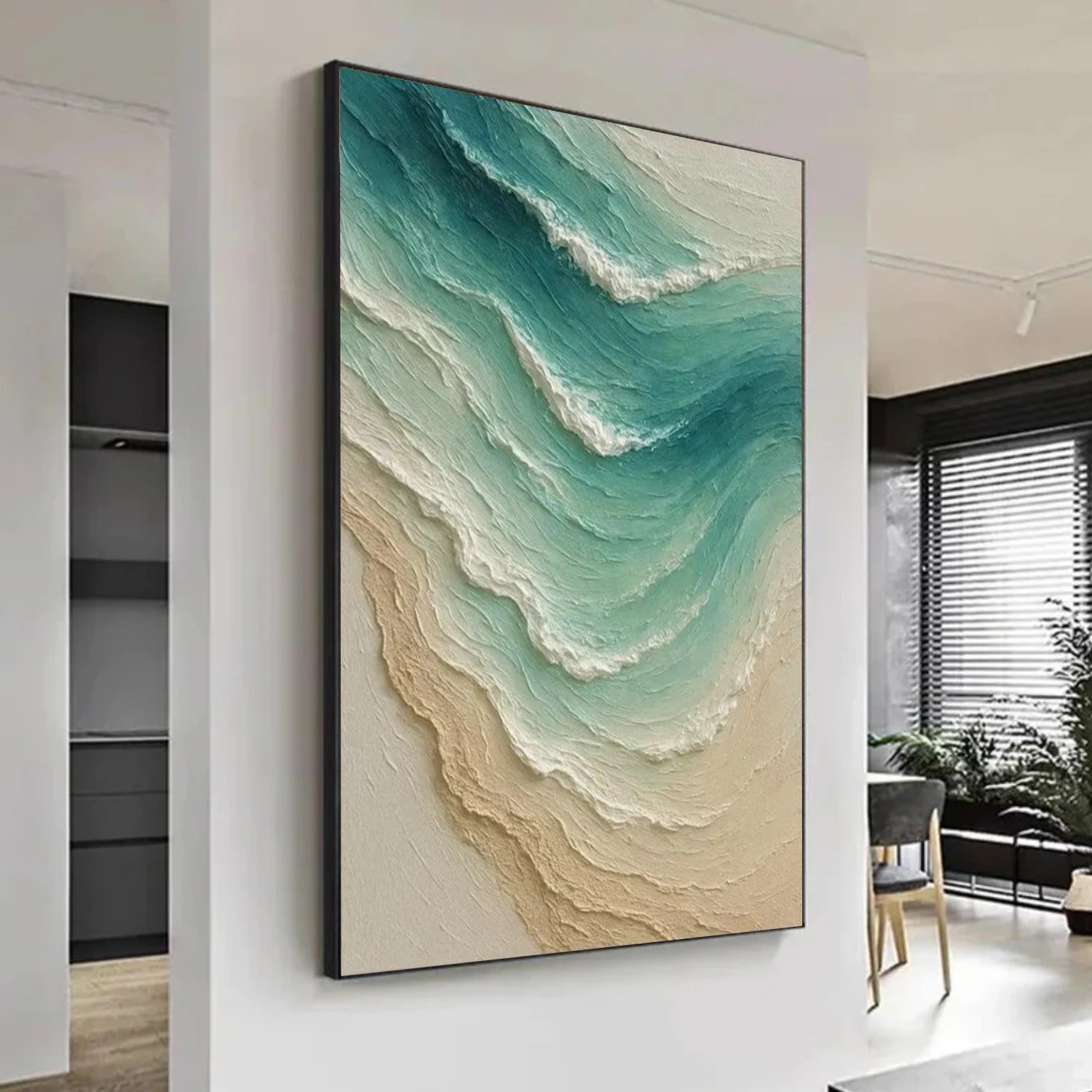 Minimalist Ocean And Sky Textured Canvas Art #OC106