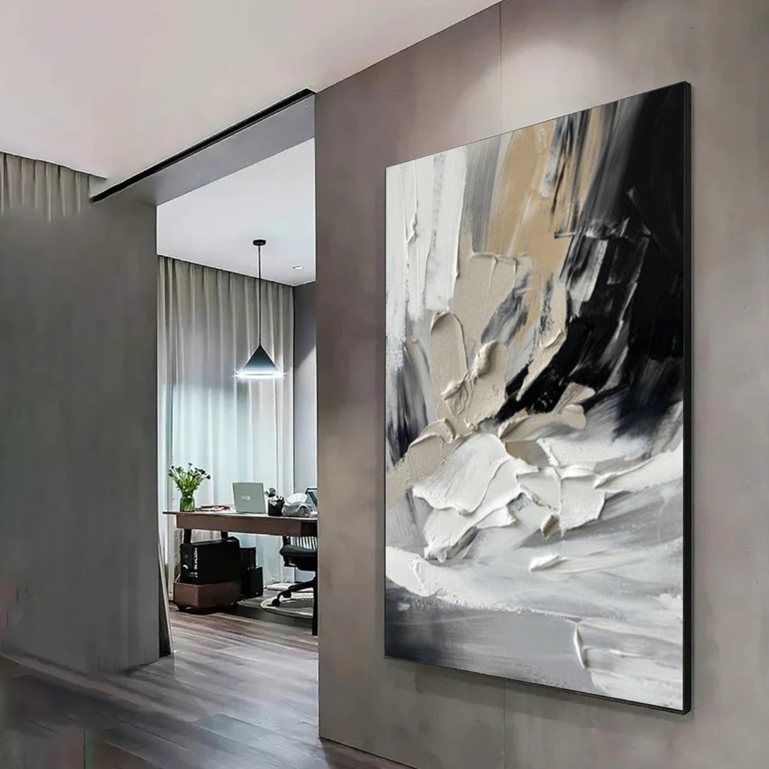 Black and White Minimalist Textured Canvas Art #WZ112