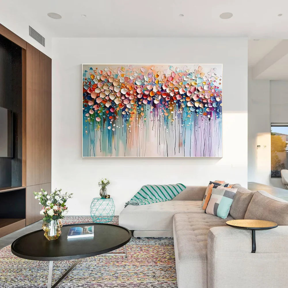 Colorful Abstract Flower And Tree Textured Canvas Art #MF036