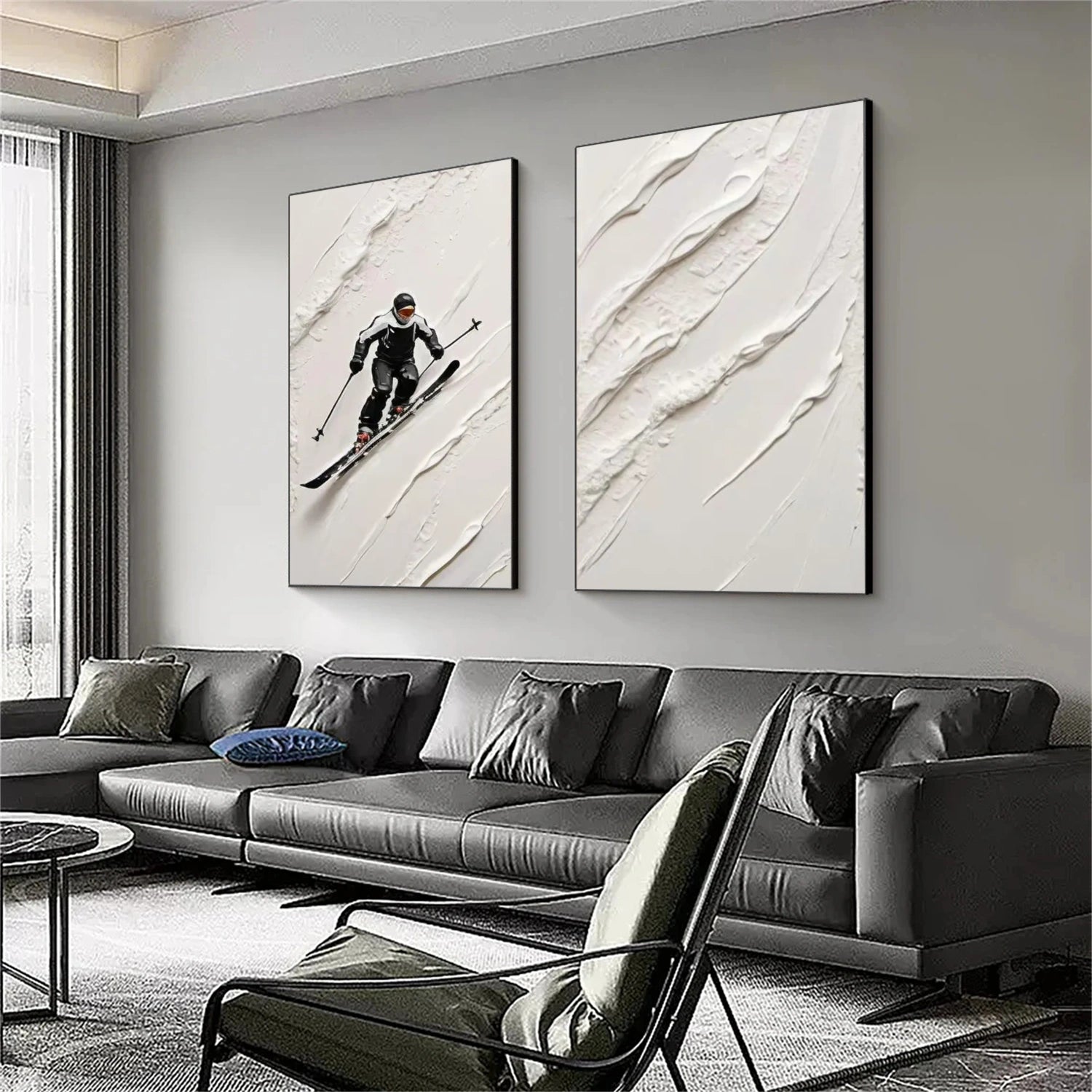 Skiing Sport Textured Canvas Painting Set of 2 #PB042