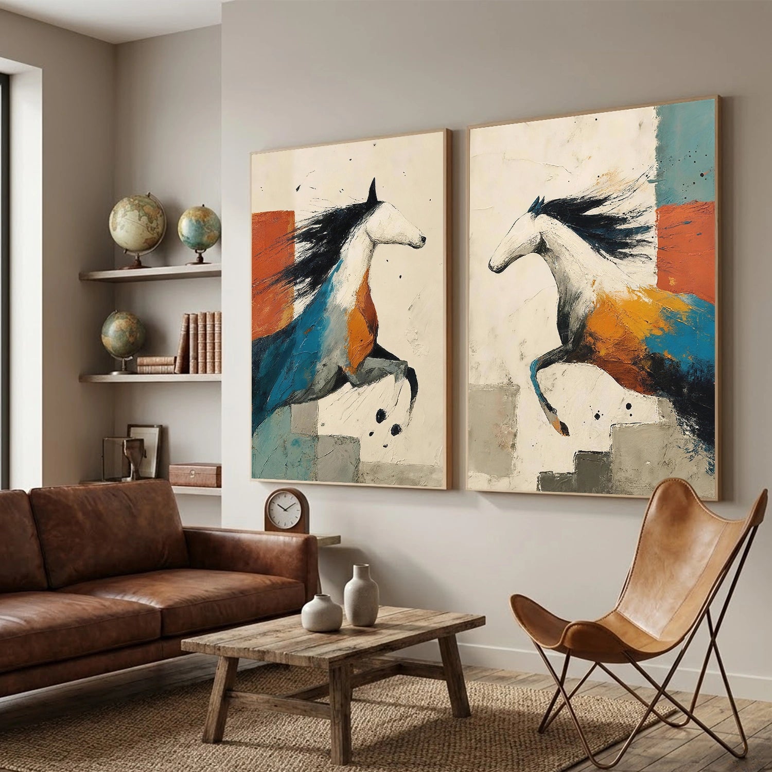 Abstract Animal Horse Canvas Art Set of 2#DW146
