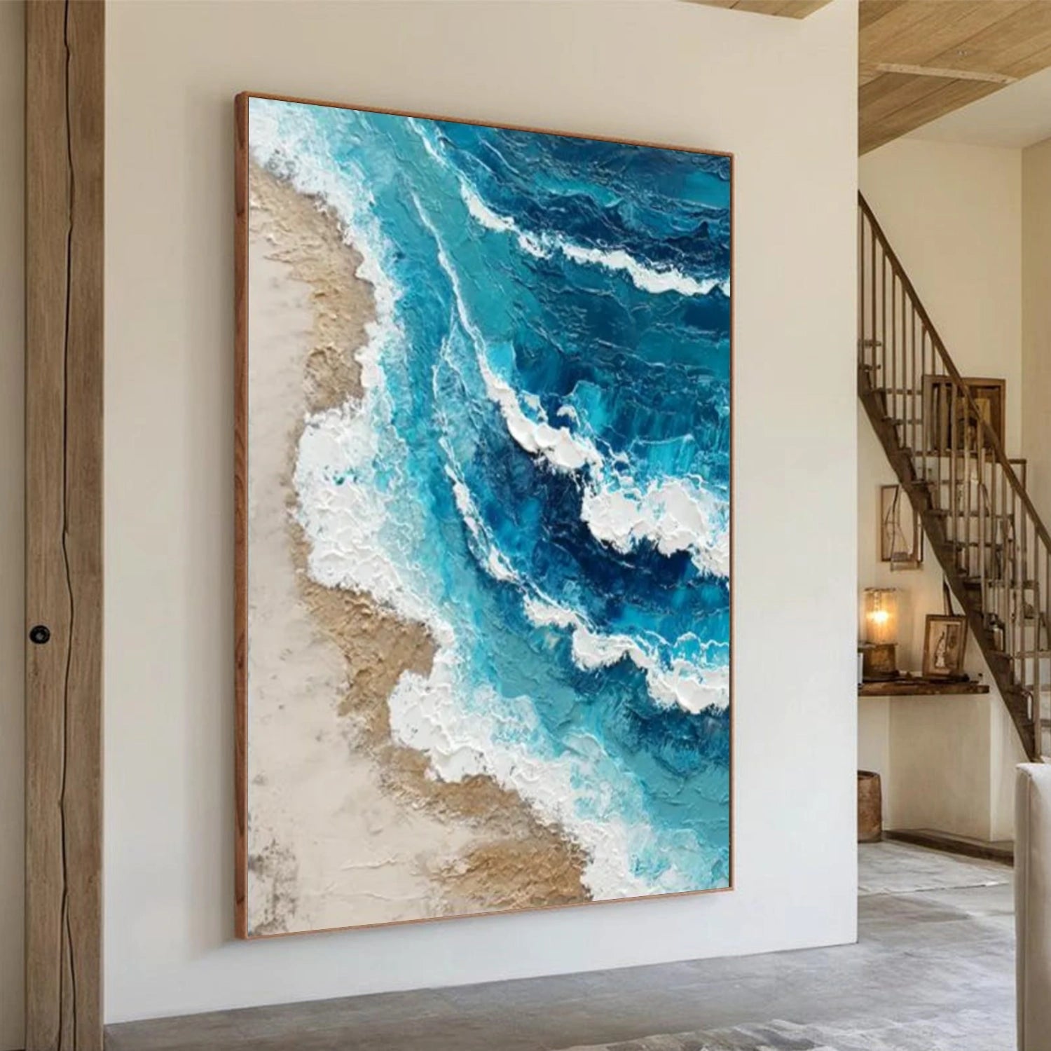 Abstract Ocean And Sky Textured Canvas Art #OC136