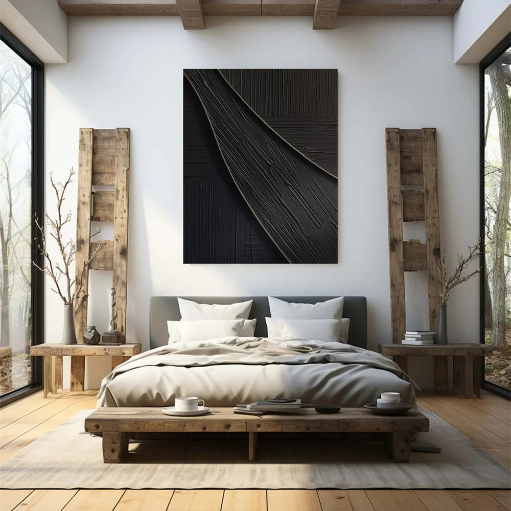 Black Minimalist Textured Canvas Art #WZ091